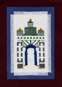 Shelagh Johnson's embroidery (2016) of the Stable Block arcade.