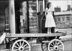 Shelagh Allan rehearsing her role as a Ploughboy in one of the Wakefield Mystery Plays - 1958