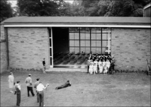Rehearsal outside College Hall