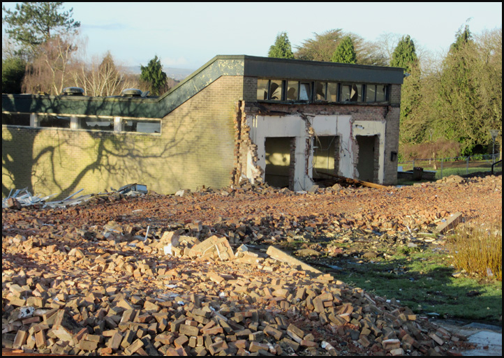 Salon, standing alone among the debris of the demolished Music Block