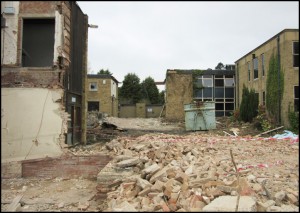 The removal of the link bridge exposes the Student Centre at the rear