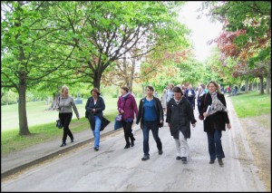 Walking along Beaumont Drive