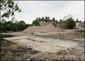 A desolate scene! Foundations of Savile Hostel in the foreground