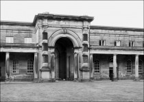 Eight metres high archway with performing area in front.