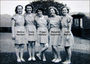 One of Miss Dunn's Movement/Dance groups preparing for a practice on the terrace lawn outside the Bow Room in 1950. Image provided by Leslie Burtenshaw.