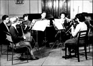 Ensemble in the college's first Music Lecture Room (formerly the Breakfast Room). Image from the 1961 Prospectus.