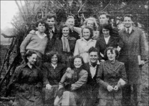 Group in front of bonfire on 5th November, 1949