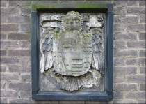 Savile Coat of Arms (dated 1588) on the north wall of Savile Hostel.