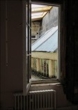 View of the decorative glass panels overlooking the inside of the Music Room