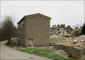 Savile Hostel after the removal of the limestone panel.