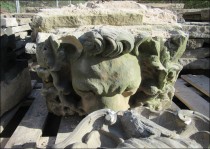 Lion Head stored temporarily during the demolition of the modern buildings